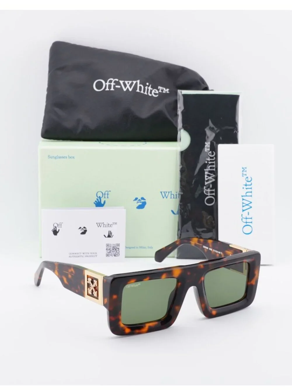 Off-White OERI049 LEONARDO 1605 Square Sunglasses – Havana / Green